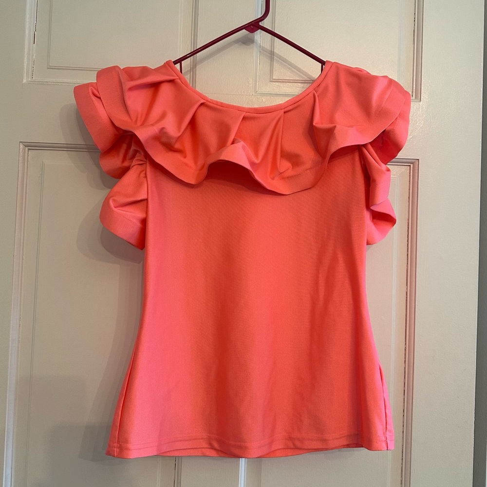 Gracia Neon Pink Ruffle Spandex Top